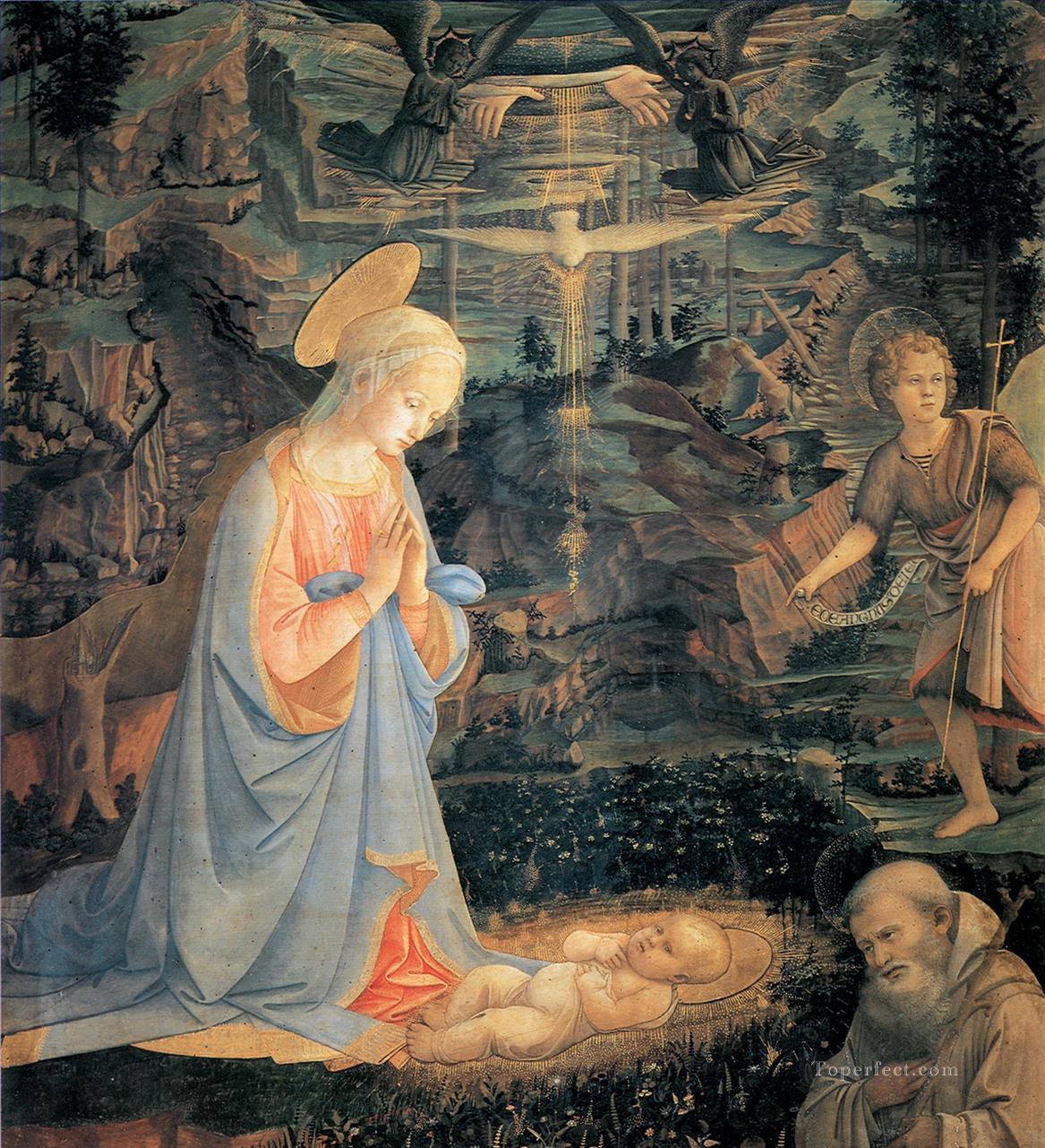 l’adoration de l’enfant Jésus Filippo Lippi Religieuse Christianisme Peintures à l'huile